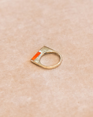 Thin Gold Ring with Red Coral and Diamonds
