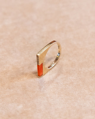 Thin Gold Ring with Red Coral and Diamonds