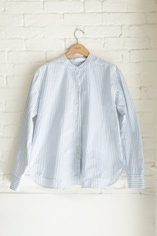 Women's Stand Collar L/S, White Blue/Navy Multi-Stripe