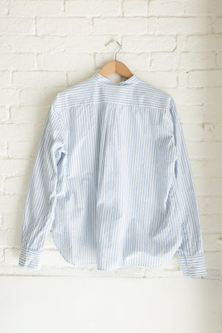 Women's Stand Collar L/S, White Blue/Navy Multi-Stripe