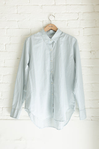 Women's Studio Shirt, Powder Blue White/Gold Multi-Stripe