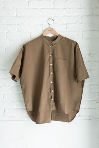 Women's Oversized Stand Collar S/S, Umber