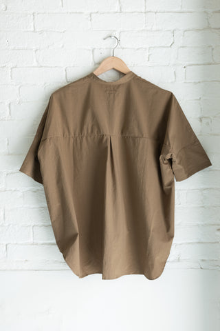Women's Oversized Stand Collar S/S, Umber