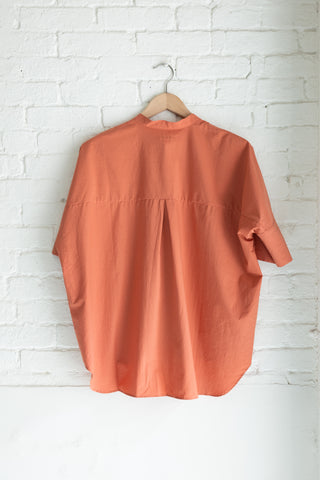 Women's Oversized Stand Collar S/S, Papaya