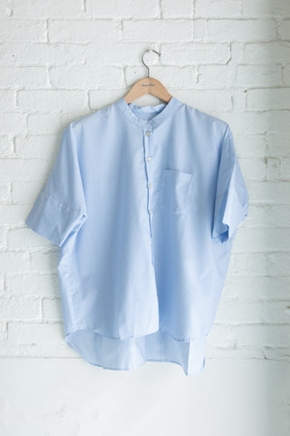 Women's Oversized Stand Collar S/S, Perwinkle Navy/White Stripe
