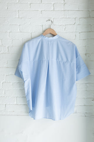 Women's Oversized Stand Collar S/S, Perwinkle Navy/White Stripe