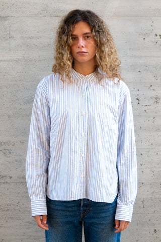 Women's Stand Collar L/S, White Blue/Navy Multi-Stripe