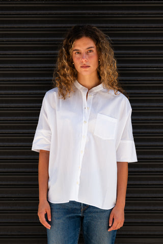 Women's Oversized Stand Collar S/S, Quartz