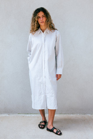 Studio Dress, White Blue/Navy Multi-Stripe