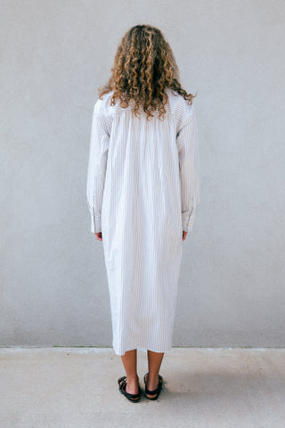 Studio Dress, White Blue/Navy Multi-Stripe