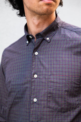 The Single Needle Shirt, Navy Yellow/Red Tattersall