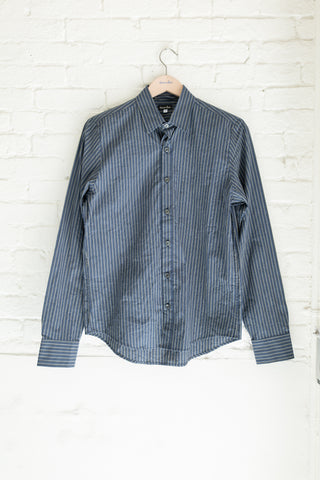 The Reverse Seam Shirt, Navy/Olive Stripe