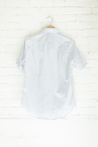 Short Sleeve Collegiate Shirt, White Yellow/Blue Tattersall