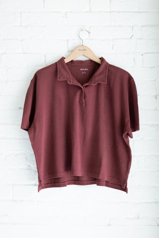 Women's Cropped Pique Polo, Black Cherry
