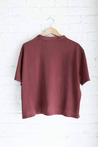 Women's Cropped Pique Polo, Black Cherry