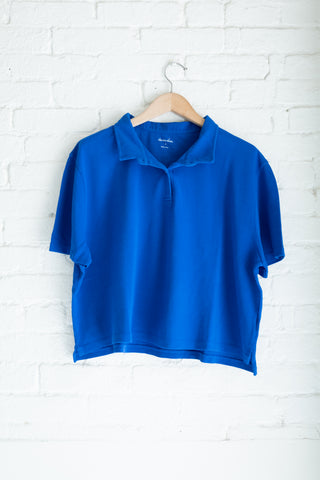Women's Cropped Pique Polo, Cobalt