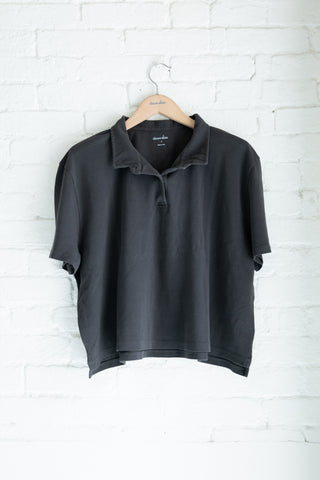 Women's Cropped Pique Polo, Asphalt
