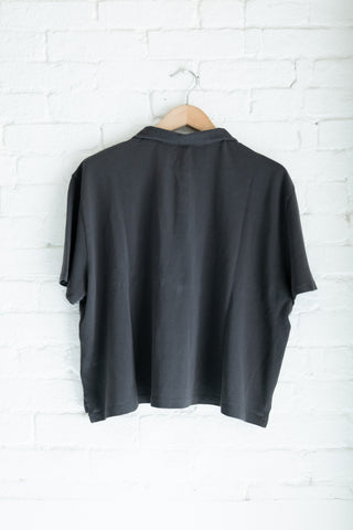 Women's Cropped Pique Polo, Asphalt