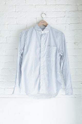 The Collegiate Shirt, White w/Brown & Blue Multi-Stripe