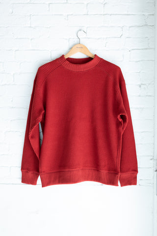 Waffle Midneck Sweater, Red