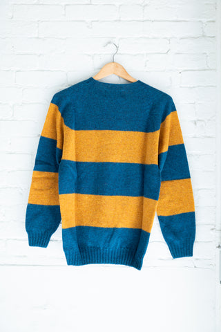 Wool Block Stripe Crew Neck, Yellow and Teal