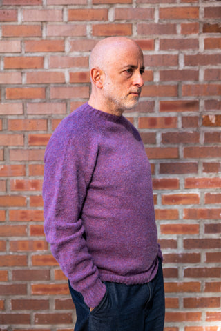 Wool Shaggy Crew Neck Wool Sweater, Calluna