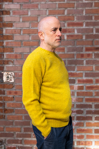 Wool Shaggy Crew Neck Wool Sweater, Citrine
