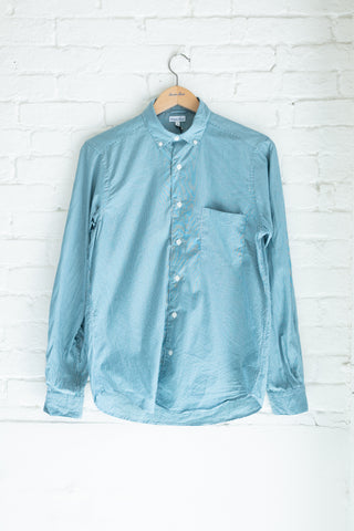 The Single Needle Shirt, Green/White Border Stripe
