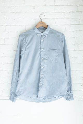 The Single Needle Shirt, Baby Blue/White Border Stripe