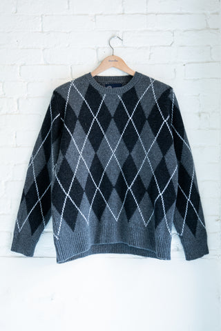Merino Wool Argyle Pullover, Grey/Charcoal/White