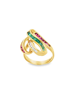 Vintage 18K Gold + Rubies, Emeralds, Diamonds