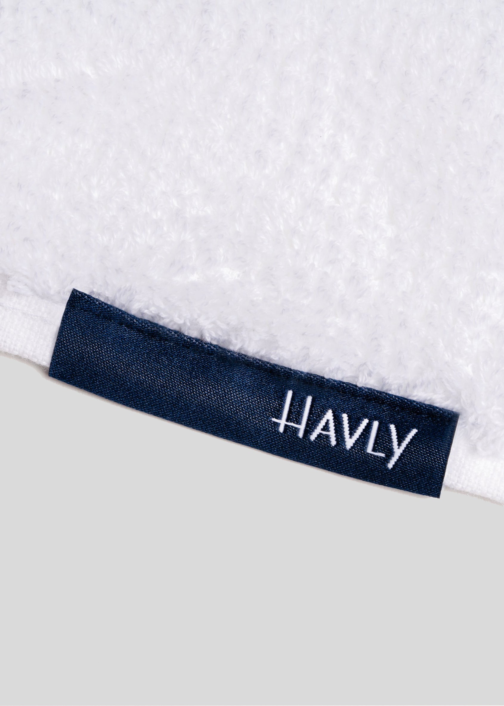 close up of havly tag on towel