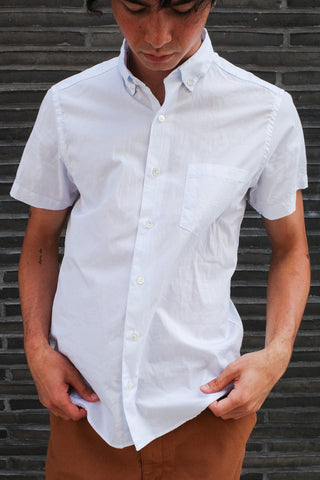 Short Sleeve Single Needle Shirt, Blue Micro Stripe