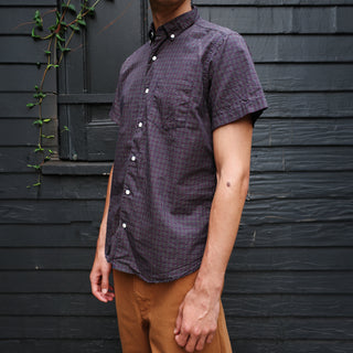 Short Sleeve Single Needle Shirt, Navy Micro Gingham