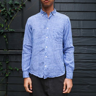 Single Needle Shirt, Blue Houndstooth