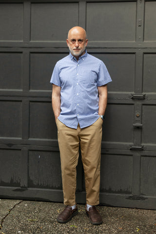 Short Sleeve Single Needle Shirt, Micro Gingham Blue