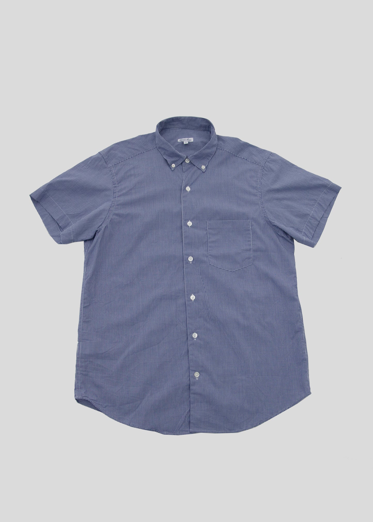 Short Sleeve Single Needle Shirt, Gingham Blue