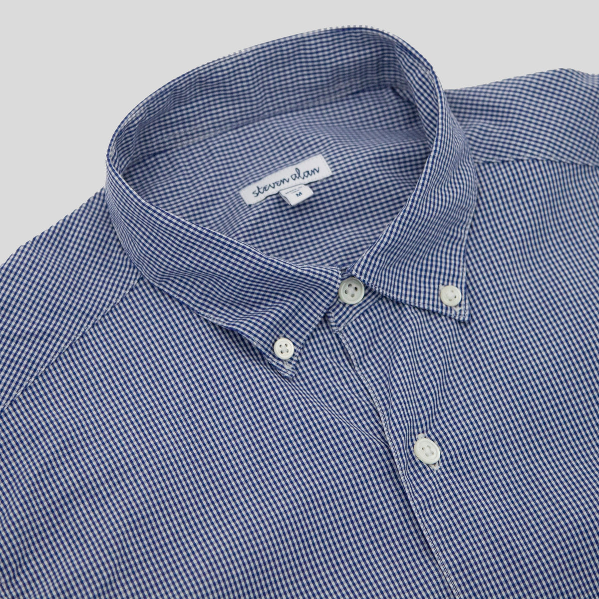 Short Sleeve Single Needle Shirt, Micro Gingham Blue – Steven Alan
