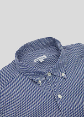 Short Sleeve Single Needle Shirt, Micro Gingham Blue