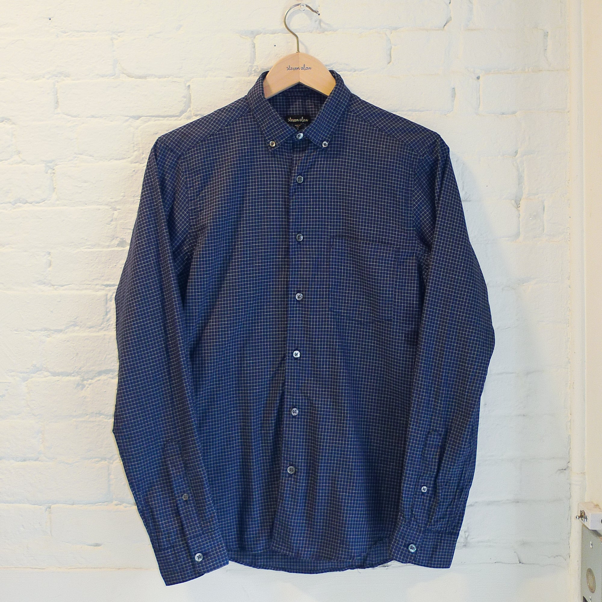 The Single Needle Shirt, Navy Windowpane – Steven Alan