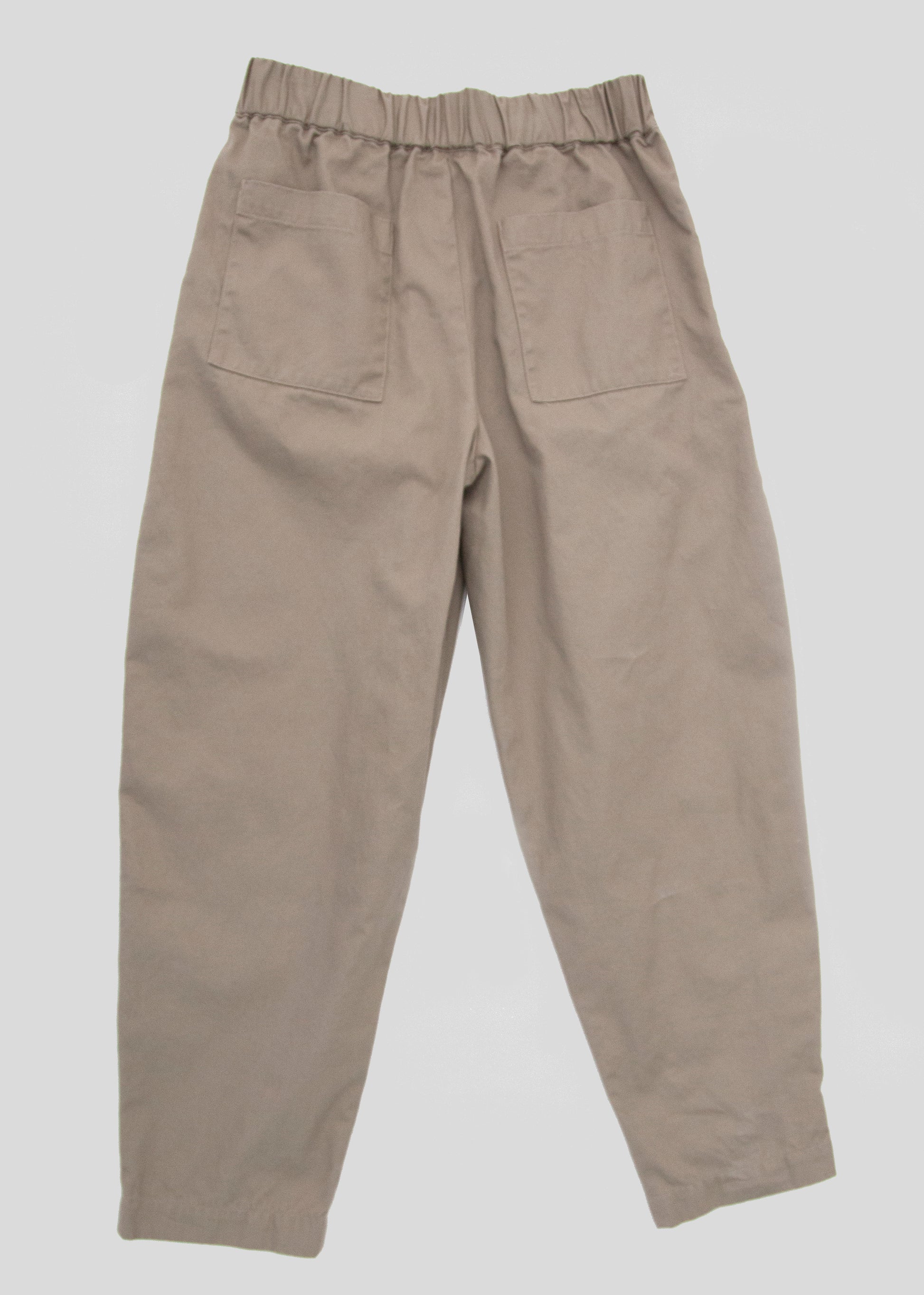 back flat lay of gathered pants in color khaki 