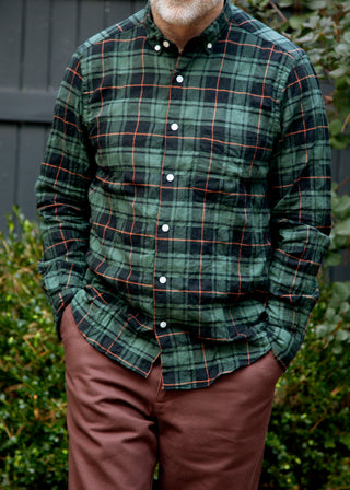 Single Needle Shirt, Pucker Flannel Green