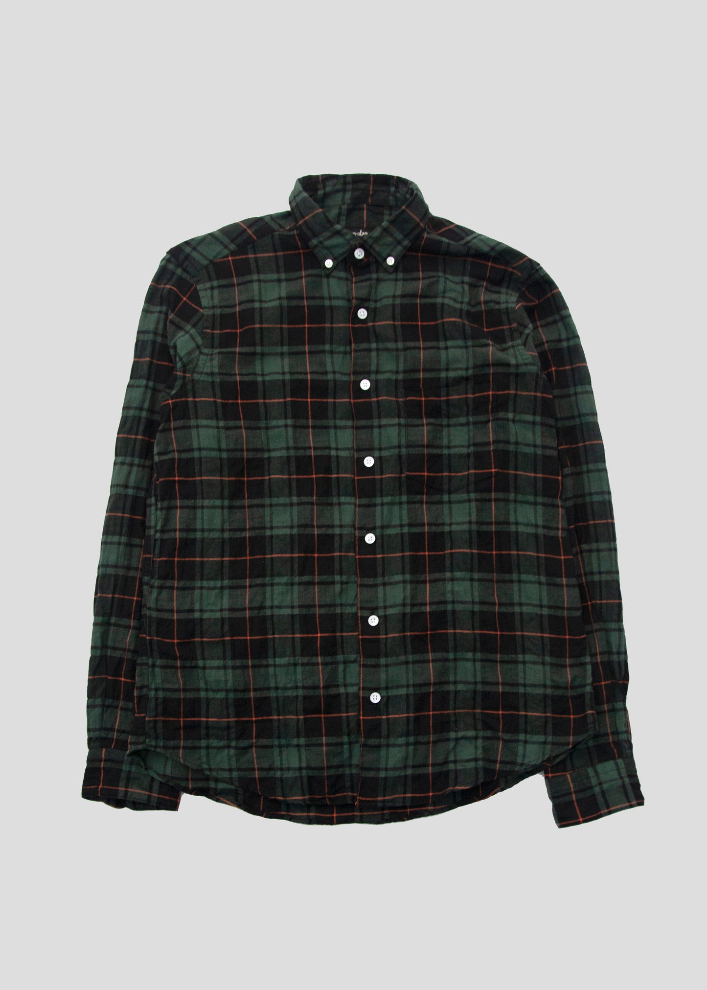 Single Needle Shirt, Green Pucker Flannel