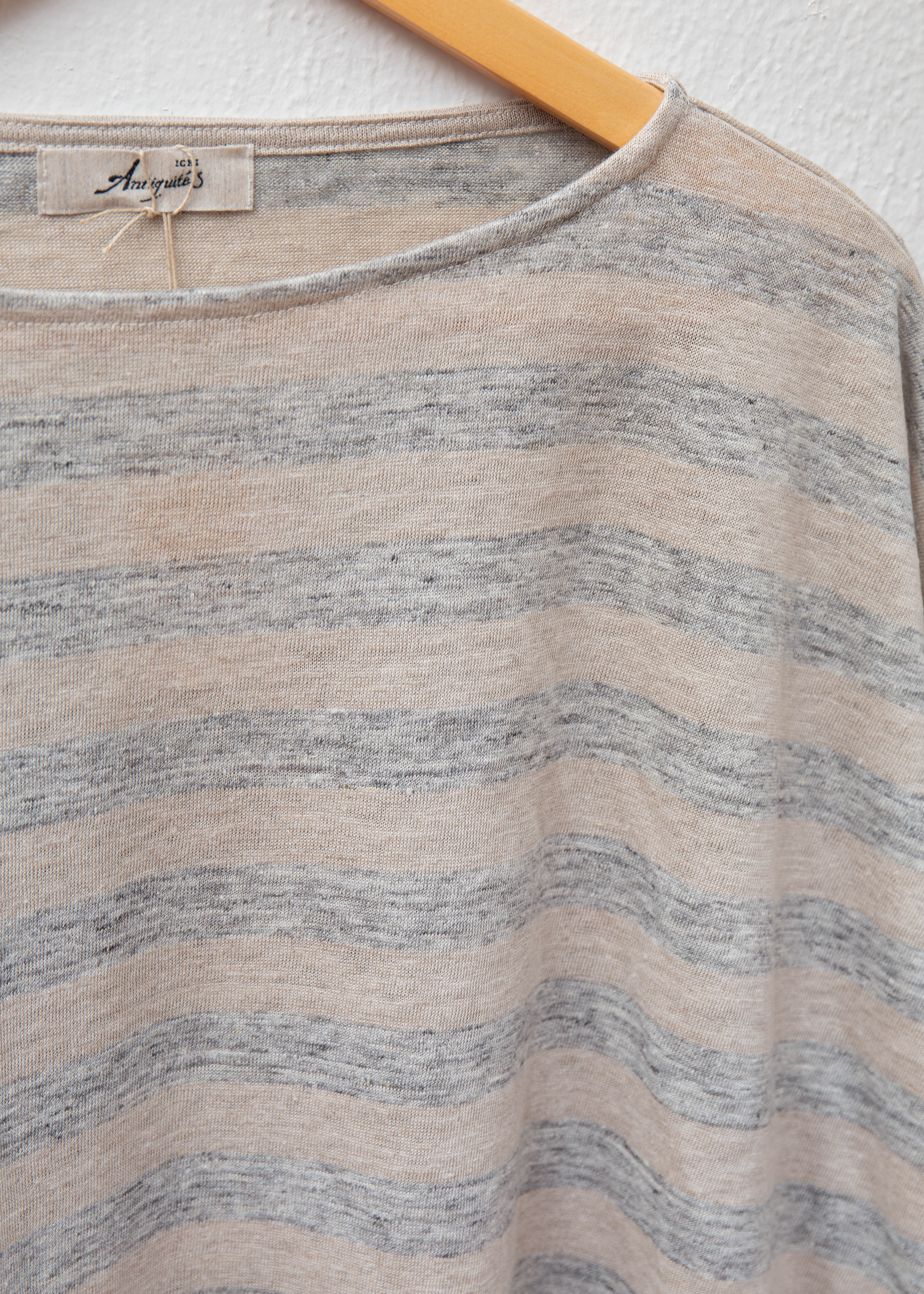 Ichi Antiquites Border Linen Pullover Natural/Gray