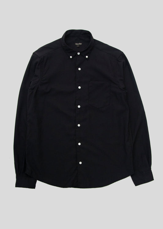 front flat lay of single needle shirt in black nylon 