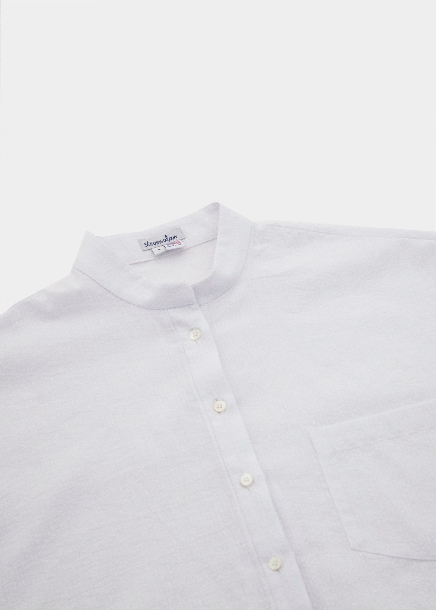 Steven Alan x Clare V Oversized Stand Collar Shirt, White Seersucker