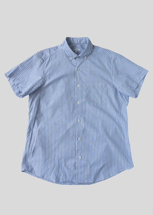 Short Sleeve Single Needle Shirt, Pacific Blue Stripe