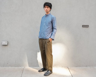 The Collegiate Shirt, Washed Navy/White Pencil Stripe