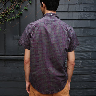 Short Sleeve Single Needle Shirt, Navy Micro Gingham