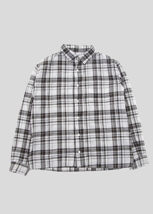 Front flat lay of notch shirt in color BW Check